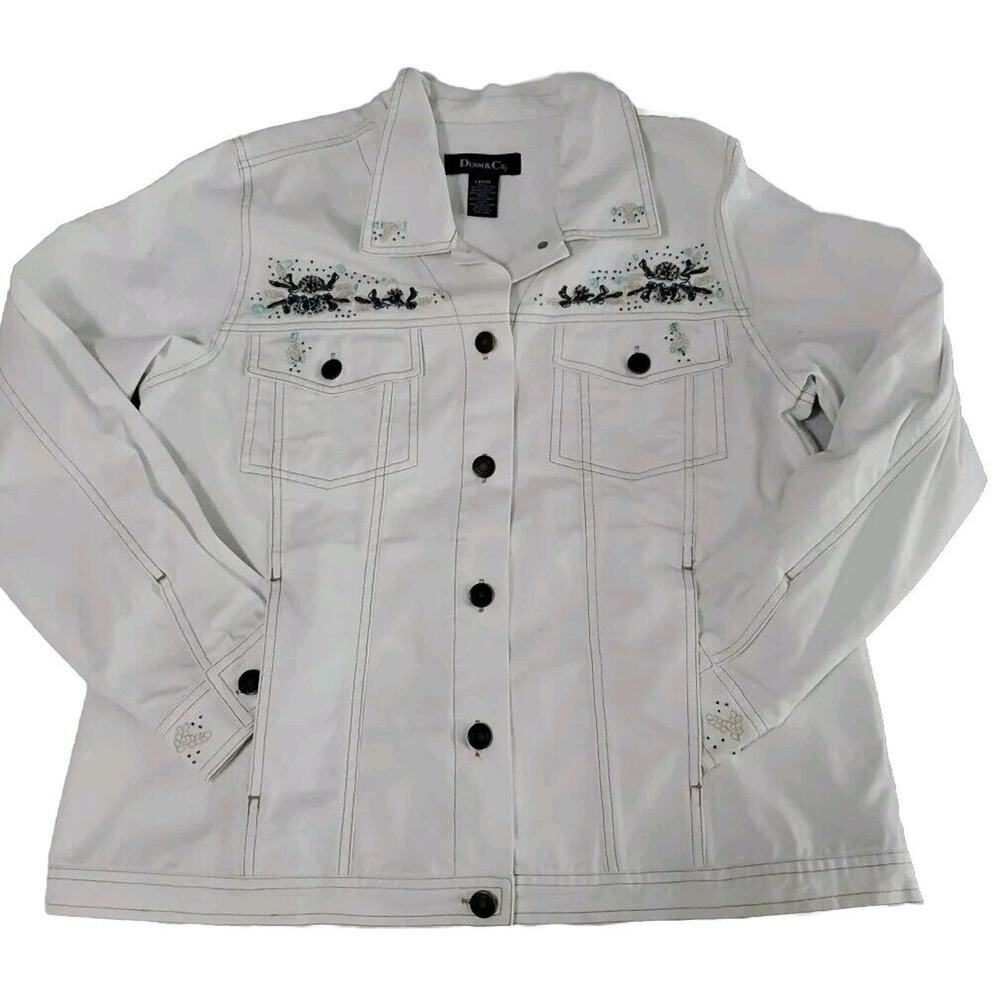 Denim & Co Women's Jacket White Size Large 100% Polyester Pockets Button Close